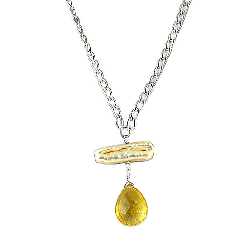Silver Pearl & Citrine Pendant Necklace for Women | Gift Jewelry