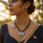 Load image into Gallery viewer, Silver Beaded Necklace with Heart Pendant | Gemstone Jewelry
