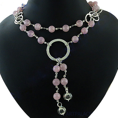 Rose Quartz Bead Necklace for Women | Silver Fashion Jewelry