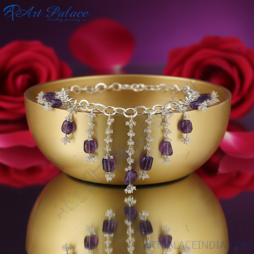 Amethyst Gemstone Dangle Necklace | Sterling Silver Chain | Women's Jewelry