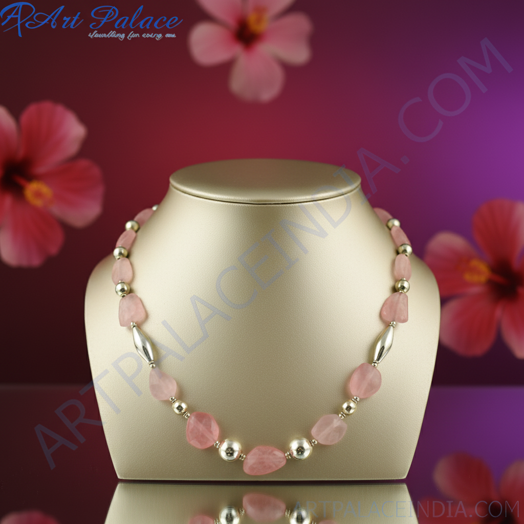 Rose quartz bead necklace | gold accents | women's jewelry gift