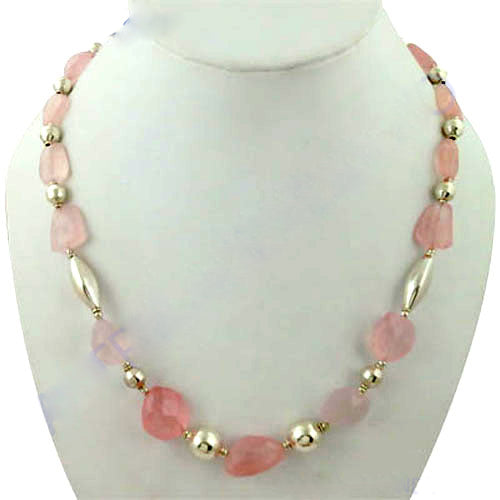 Rose Quartz Bead Necklace | gold plating Accents | Women's Jewelry Gift