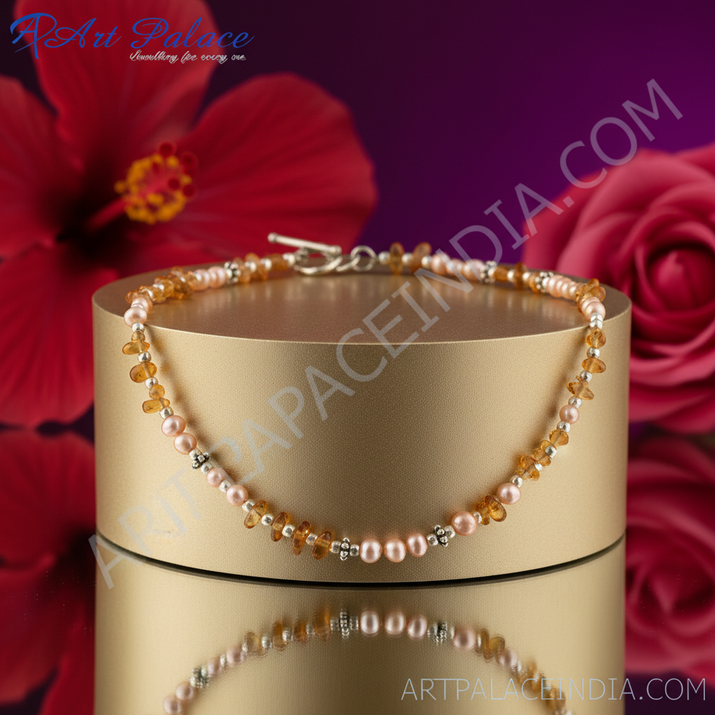 Pearl & citrine gemstone necklace for women | daily wear jewelry