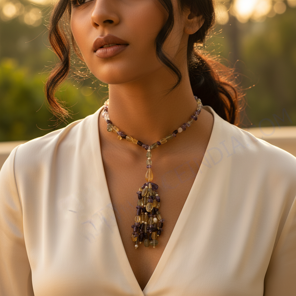 Gemstone Tassel Necklace for Women | Colorful Beaded Jewelry