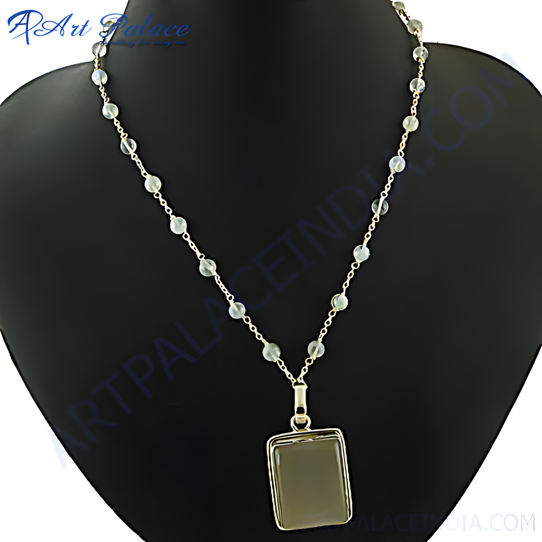 Elegant silver beaded necklace with a square pendant, ideal for women's daily wear and gifting.