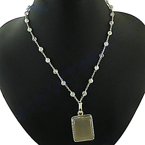 Silver Beaded Necklace with Square Pendant | Women's Gift