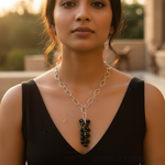 Load image into Gallery viewer, Silver Beaded Pendant Necklace for Women | Black Gemstone Jewelry
