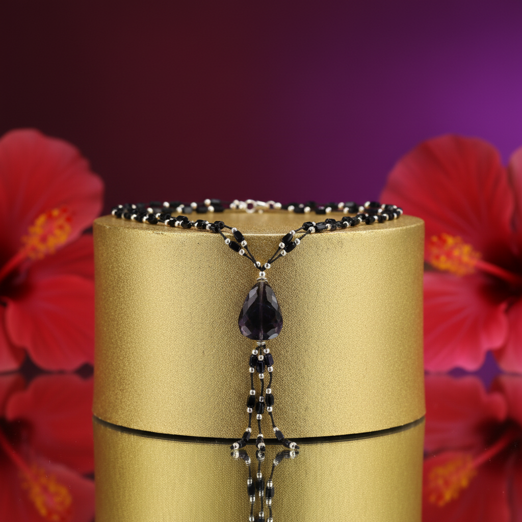 女士黑玛瑙串珠Y字项链 | 宝石首饰