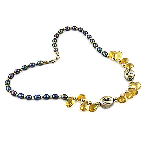 Citrine & Pearl Necklace | gold plating Accents | Women's Jewelry Gift