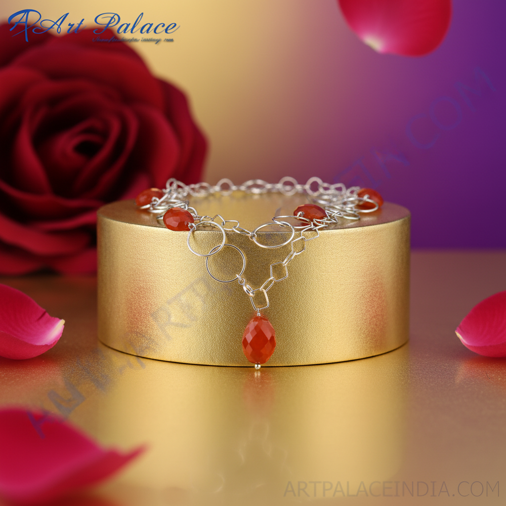 Silver Carnelian Gemstone Necklace for Women | Statement Jewelry