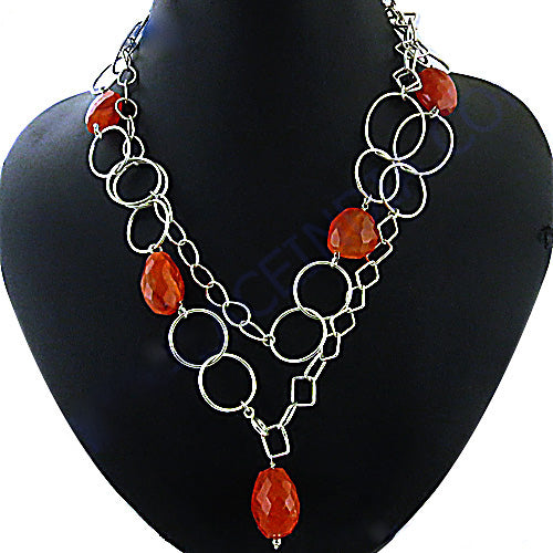 Silver Carnelian Gemstone Necklace for Women | Statement Jewelry