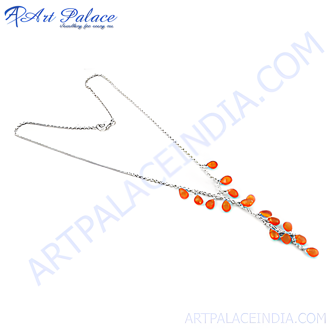 Sterling silver necklace with cascading orange carnelian gemstones, perfect for any occasion.