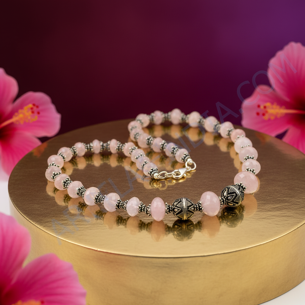 Rose Quartz Beaded Necklace | Sterling Silver | Women's Gift