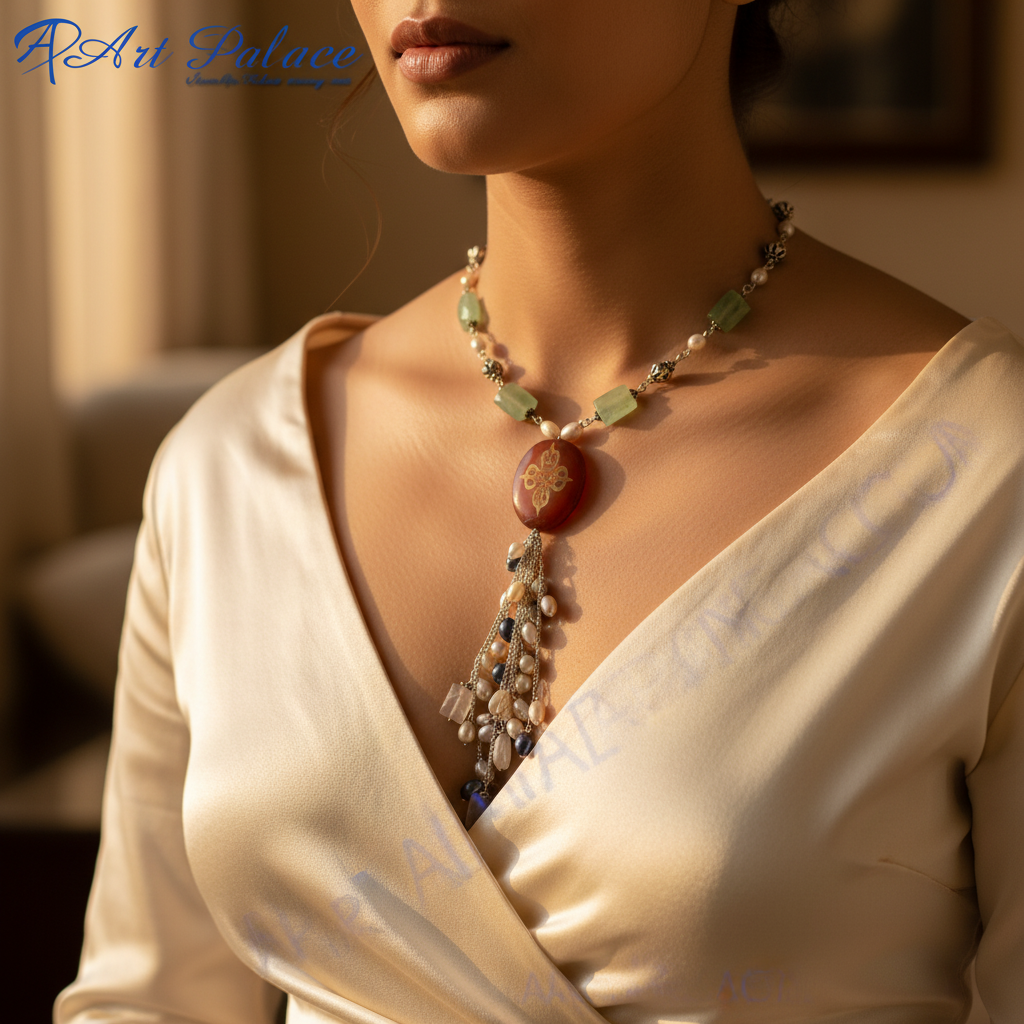 Gemstone pearl drop necklace for women | fashion jewelry