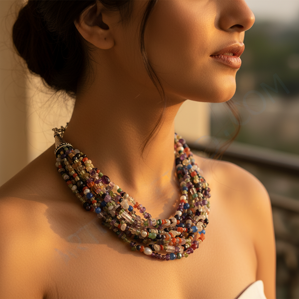 Multi Gemstone Beaded Necklace for Women | Colorful Gemstone Jewelry