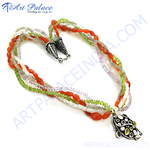 Load image into Gallery viewer, Sterling silver multi-gemstone beaded necklace with a unique pendant design and colorful gemstones.
