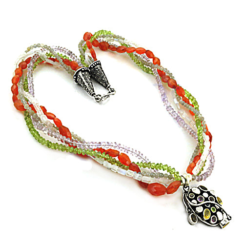 Multi-Gemstone Beaded Necklace | Sterling Silver Pendant for Women