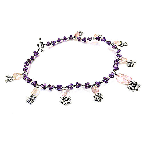 Silver Anklet with Purple Gemstones | Women's Beaded Jewelry