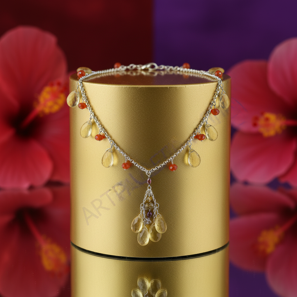 Silver citrine teardrop necklace for women | gemstone jewelry