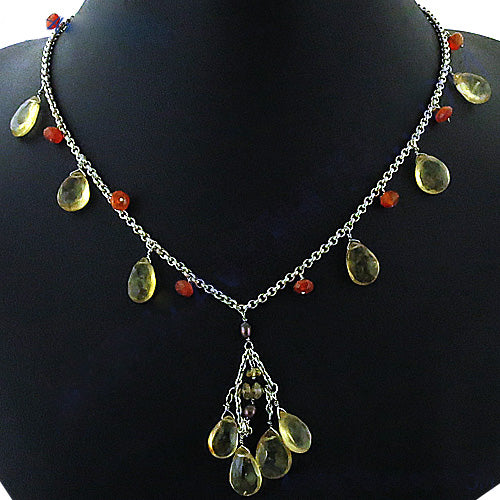 Silver Citrine Teardrop Necklace for Women | Gemstone Jewelry