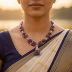 Load image into Gallery viewer, Amethyst Gemstone Tassel Necklace | Silver Statement Jewelry for Women
