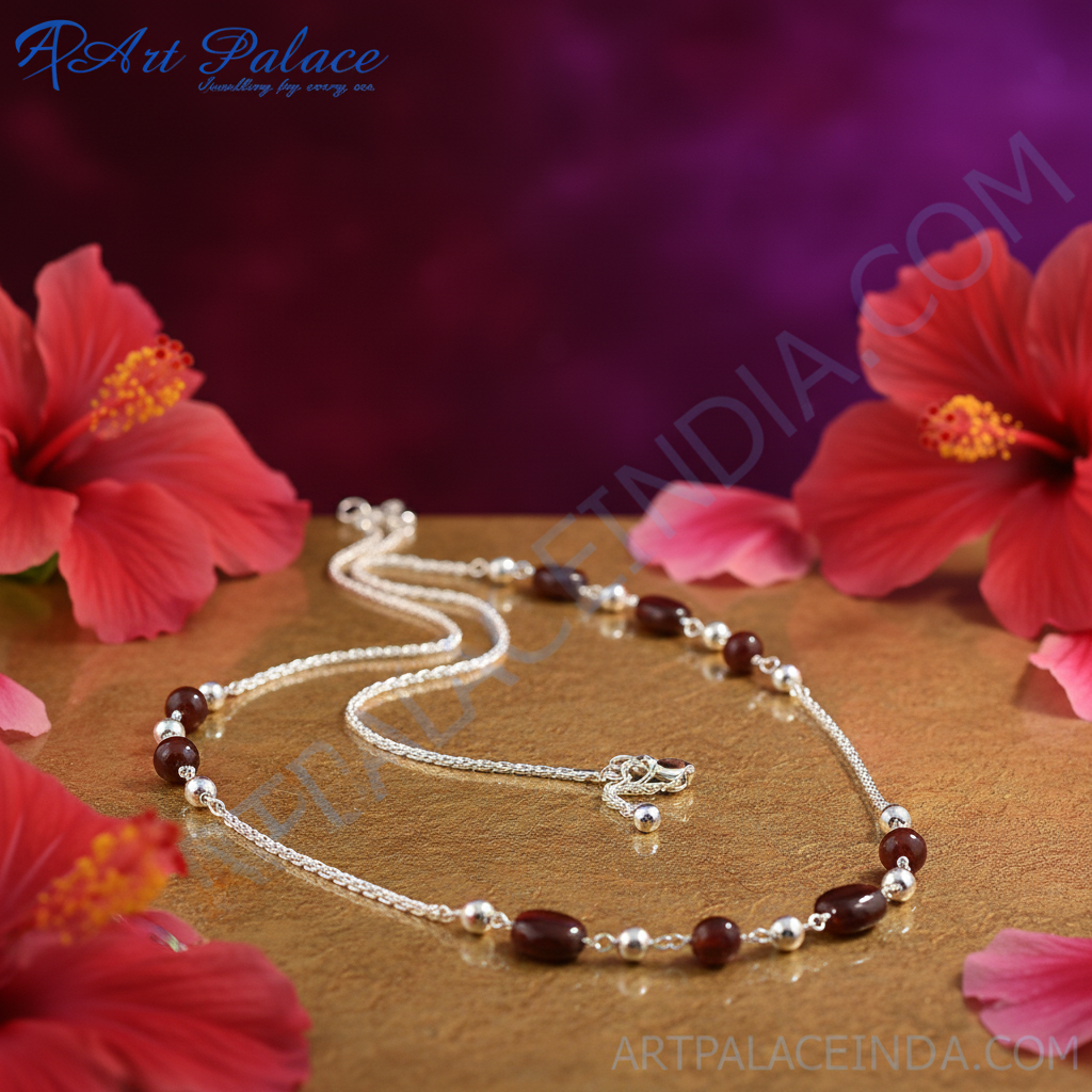925 Silver Garnet Bead Necklace for Women | Gemstone Jewelry