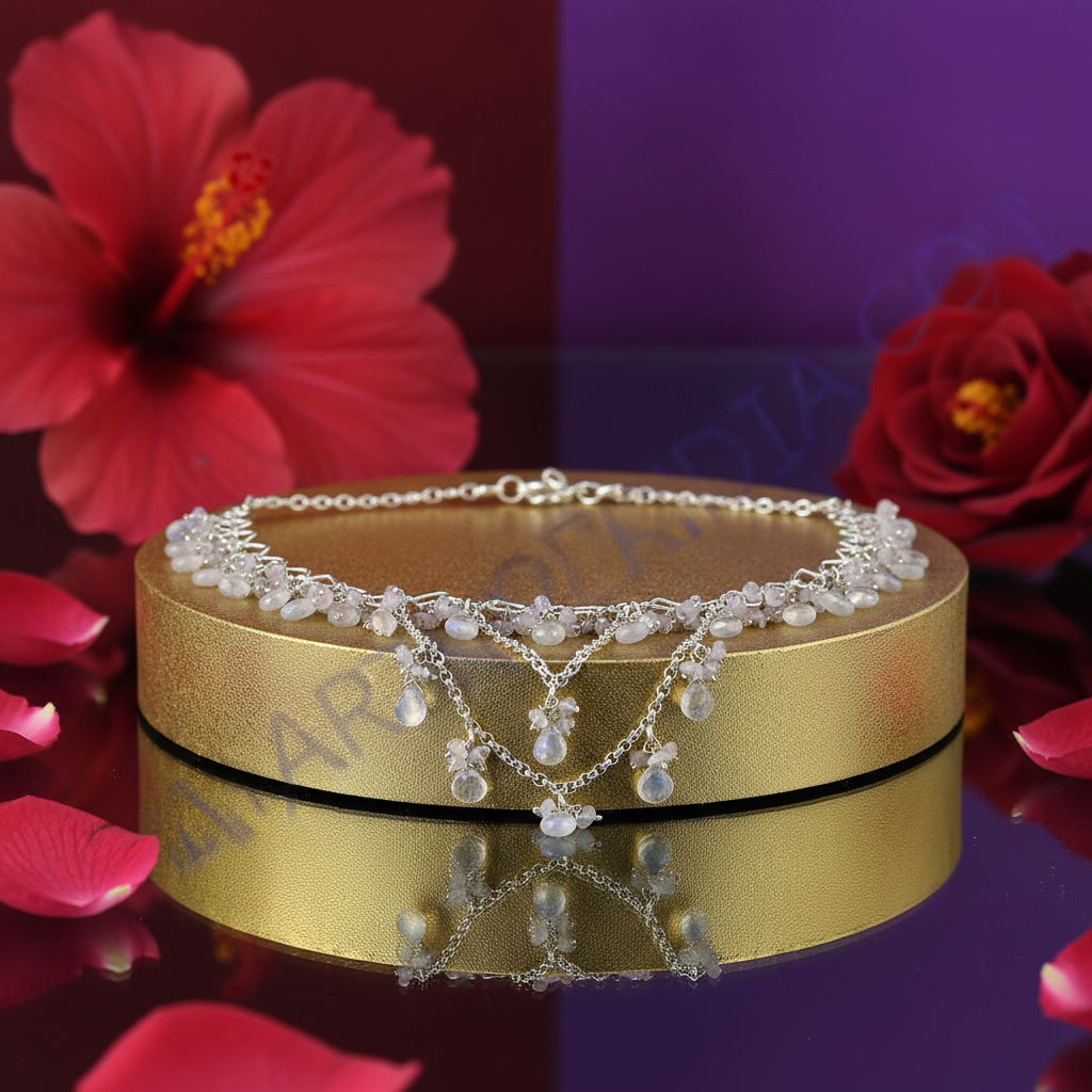 Silver moonstone dangle necklace | women's delicate jewelry