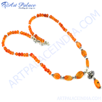 Load image into Gallery viewer, Orange gemstone bead necklace with silver accents on a white background, perfect for women&#39;s daily wear.
