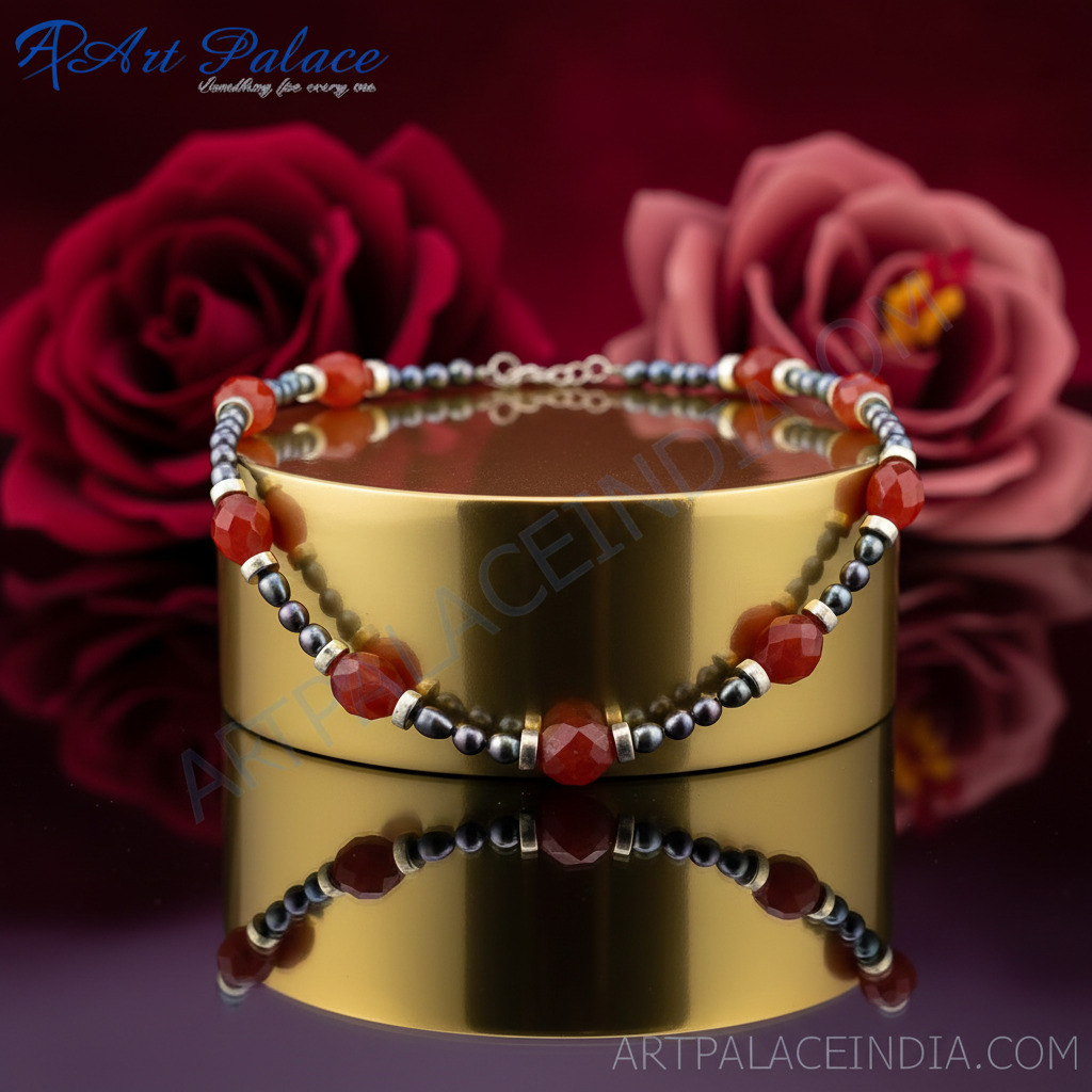 Gemstone Beaded Necklace | Faceted Red Carnelian | Women's Jewelry