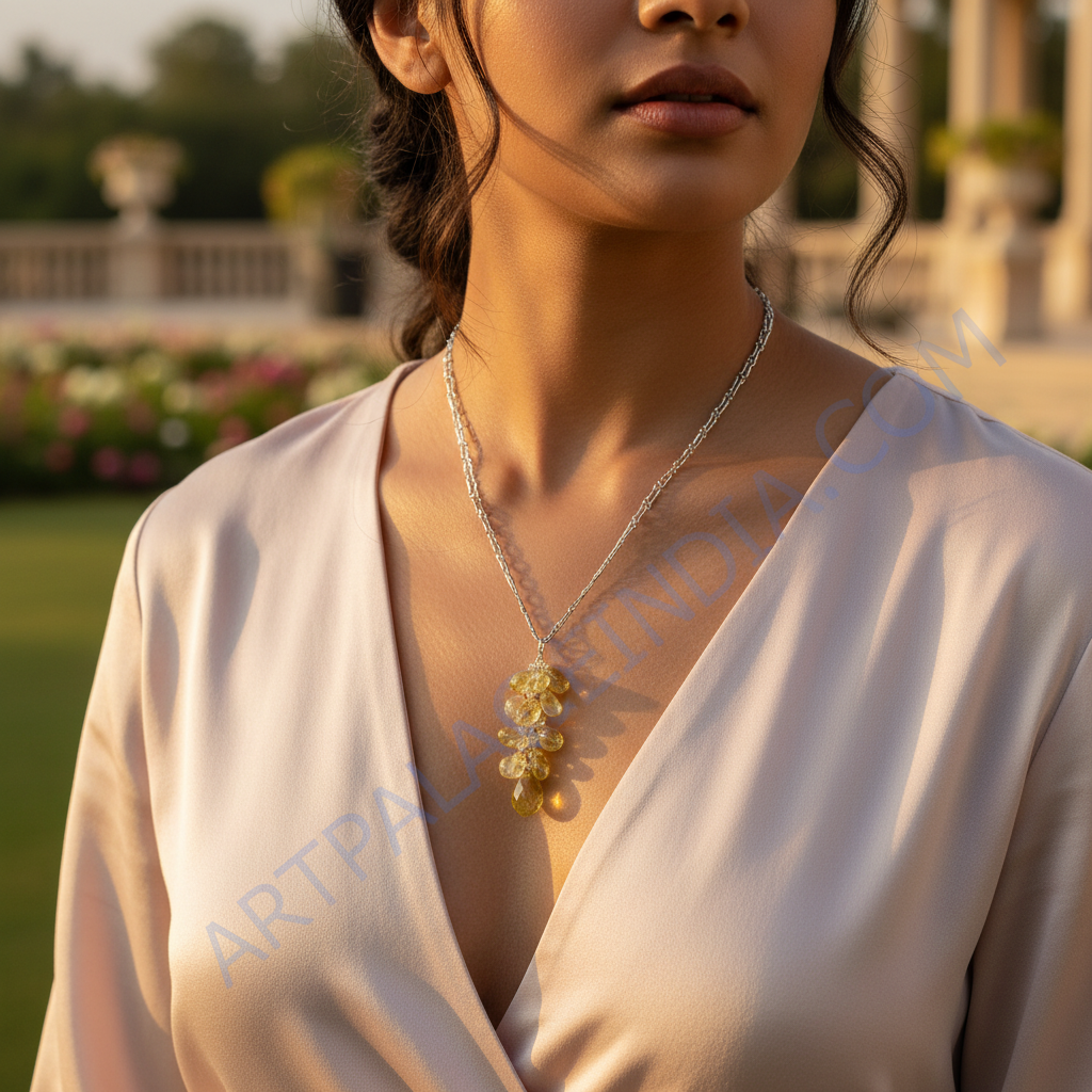 Silver Citrine Gemstone Pendant Necklace for Women | Gift Jewelry