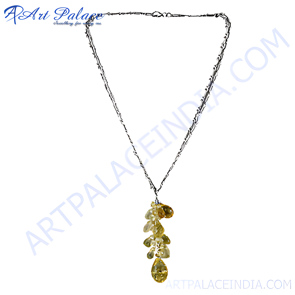 Sterling silver citrine gemstone pendant necklace, featuring a cluster of yellow citrine stones