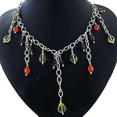 Silver Beaded Necklace with Gemstone Accents | Women's Jewelry