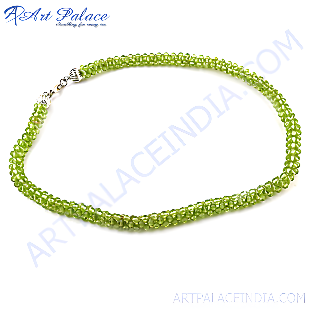 Green peridot bead anklet made of sterling silver for women