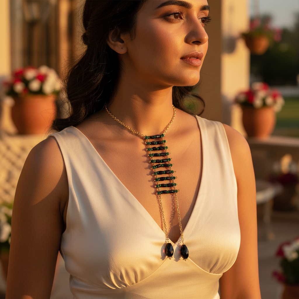 Gold Chain Black Onyx Bead Necklace | Statement Jewelry