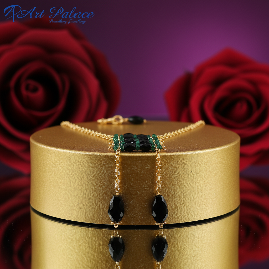 Gold chain black onyx bead necklace | statement jewelry