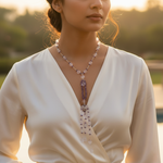 Load image into Gallery viewer, Amethyst &amp; Crystal Beaded Necklace | Long Lariat Necklace for Women
