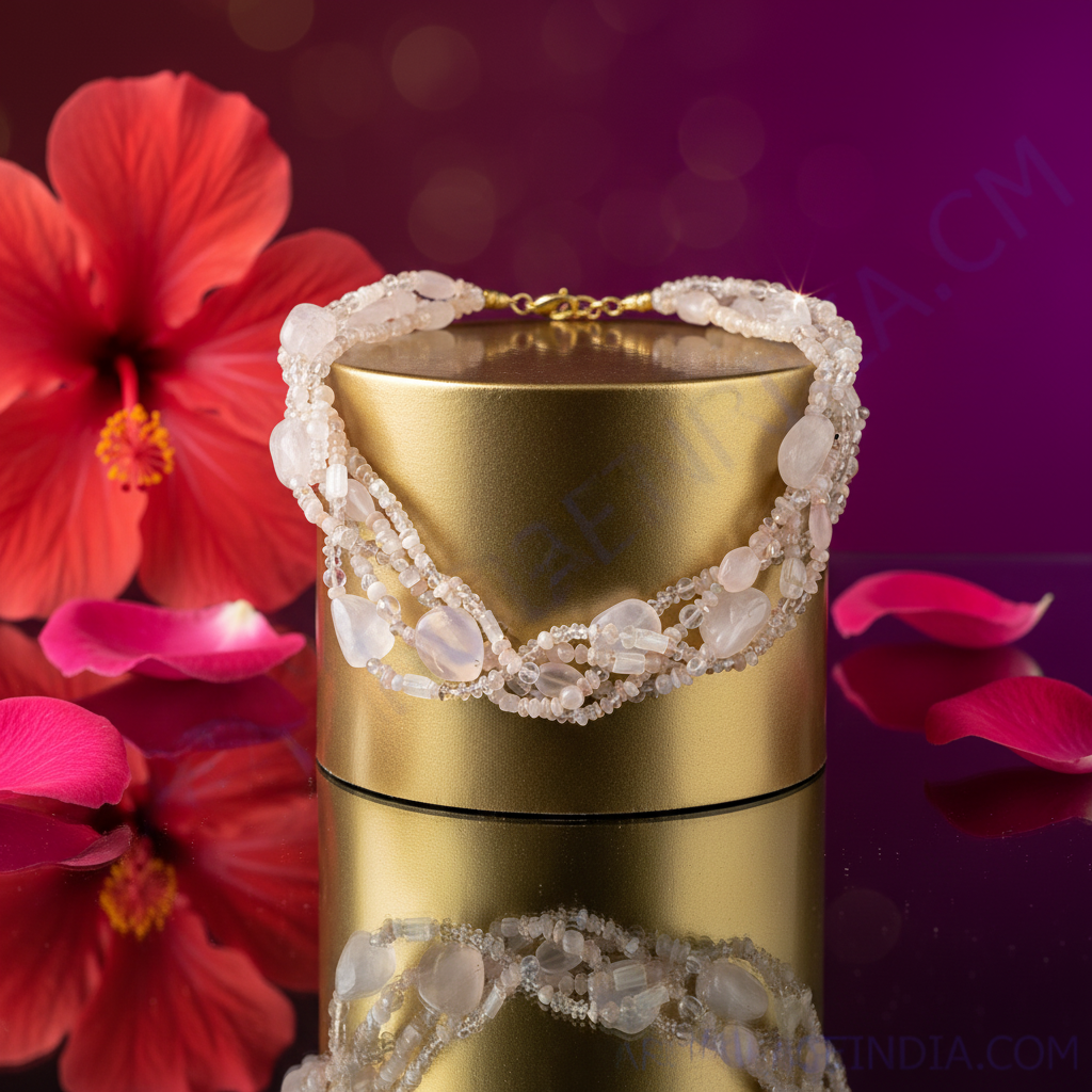 Multi-Strand Rose Quartz Bead Necklace for Women | Gemstone Jewelry