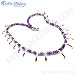 Load image into Gallery viewer, Silver necklace with amethyst gemstones. Featuring a unique and elegant design with purple stones.
