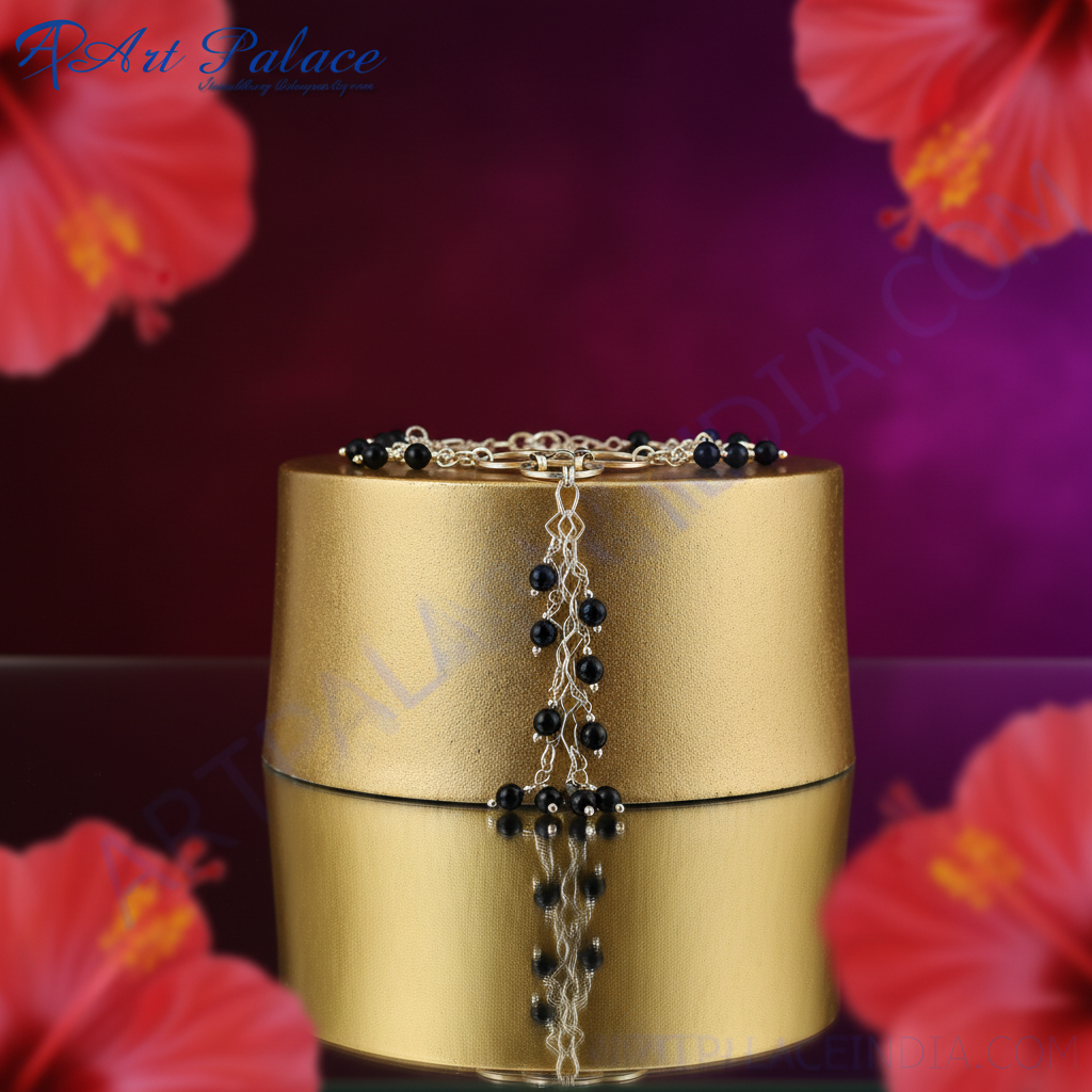 Silver Beaded Lariat Necklace for Women | Black Bead Jewelry