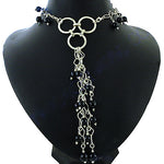 Load image into Gallery viewer, Silver Beaded Lariat Necklace for Women | Black Bead Jewelry
