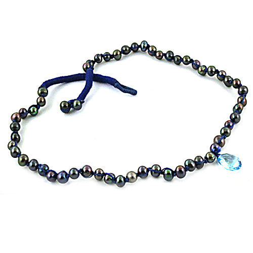 Black Pearl Necklace with Blue Topaz | Women's Jewelry Gift