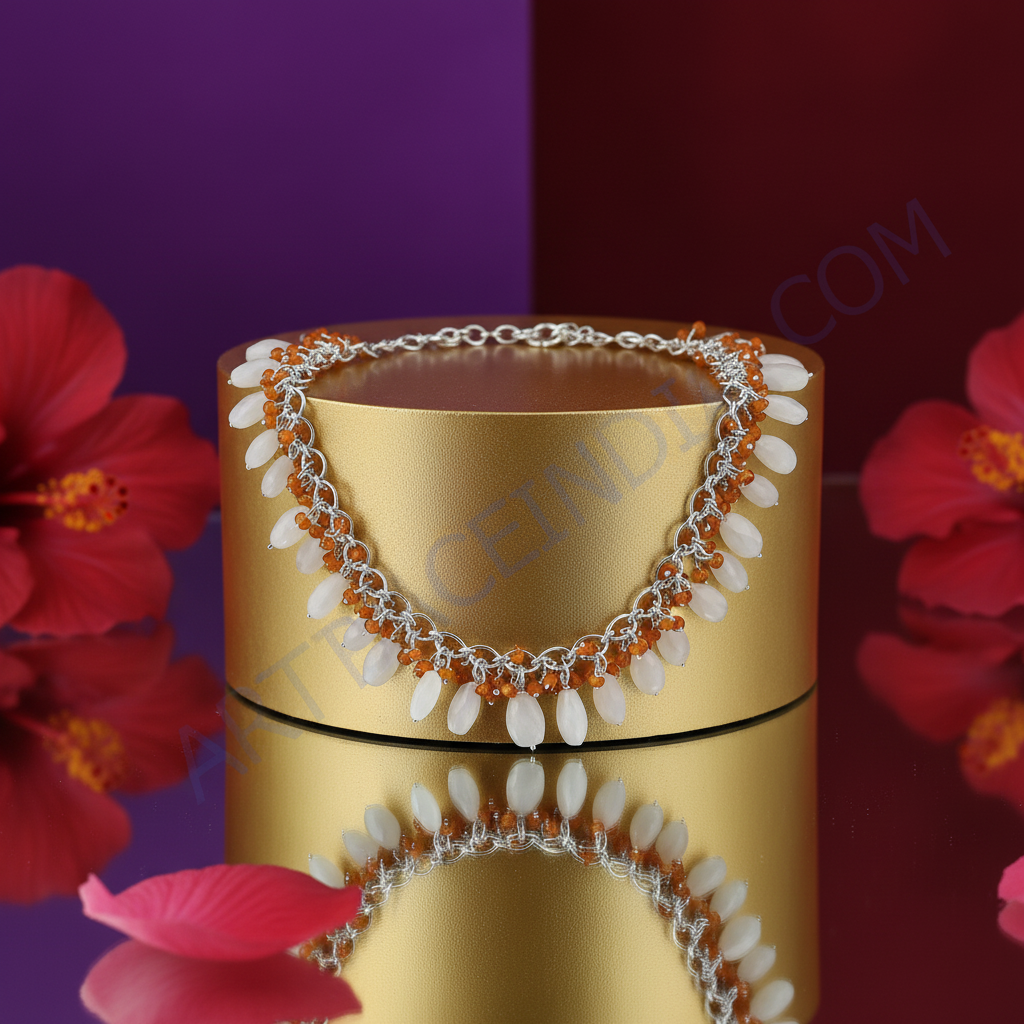 Silver Beaded Gemstone Necklace | Statement Jewelry for Women