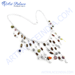 Load image into Gallery viewer, Silver necklace with various colorful gemstones and beads, ideal for women&#39;s fashion jewelry.
