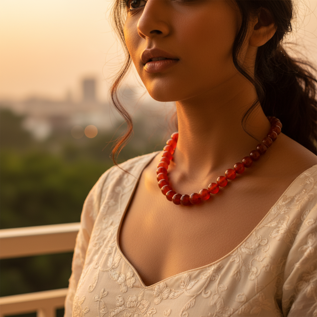 Carnelian Bead Necklace for Women | Red Gemstone Jewelry Gift
