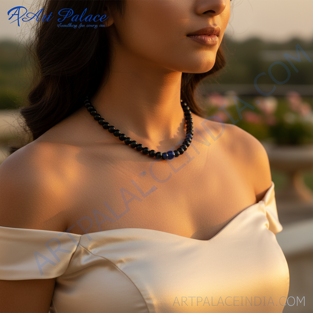 黑玛瑙珠项链 | 纯银扣 | 女士款