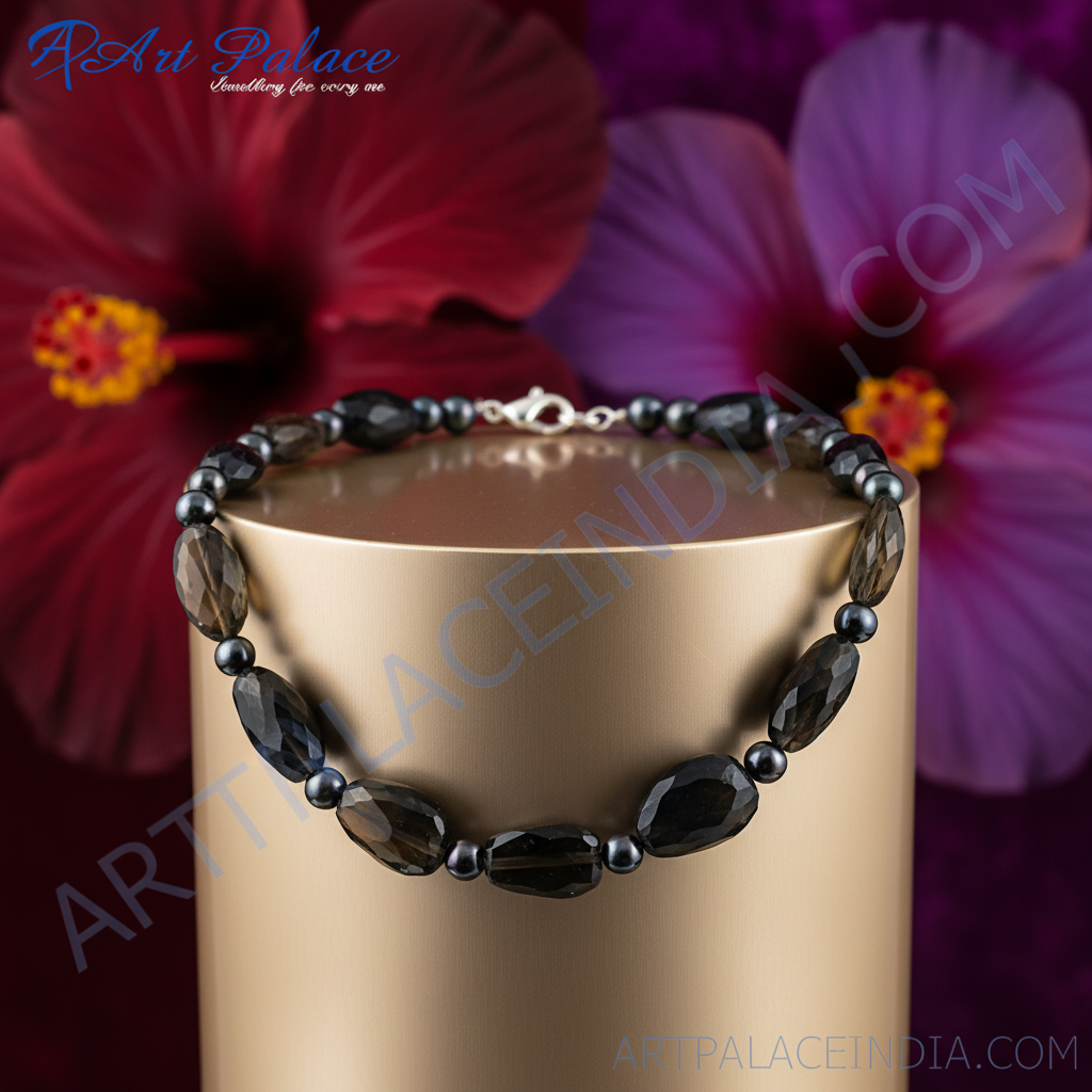 女士黑玛瑙珍珠串珠项链 | 宝石首饰