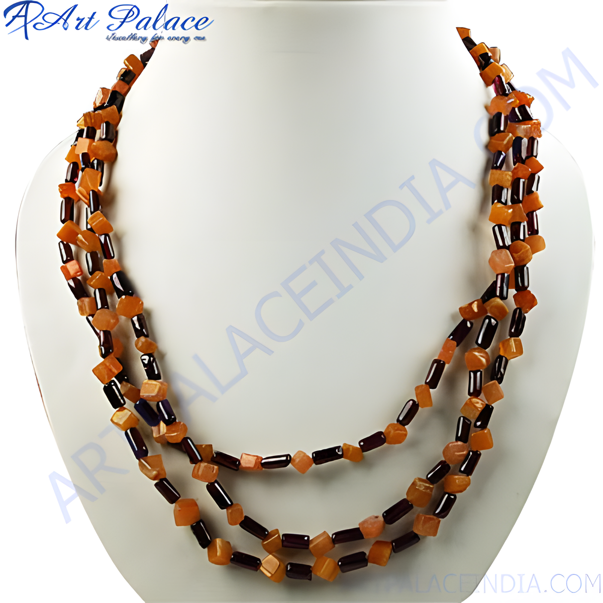 Multi strand necklace featuring amber and garnet beads, perfect for women's gemstone jewelry