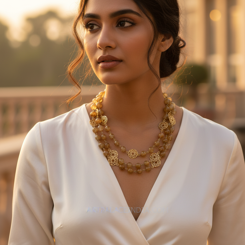 Beaded Rutilated Quartz Necklace | Gemstone Jewelry | Gift