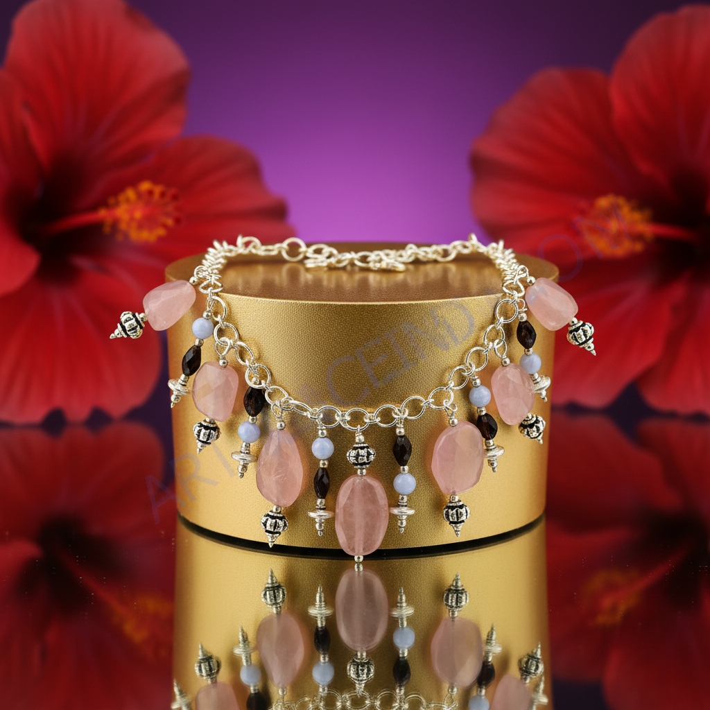 Silver Rose Quartz Gemstone Necklace for Women | Fashion Jewelry