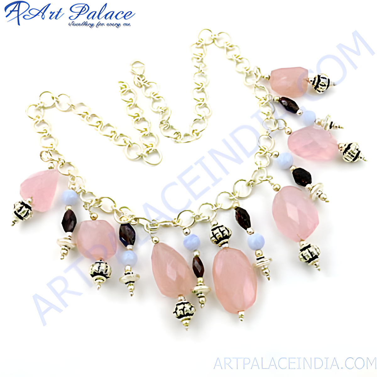 Silver necklace with rose quartz gemstones